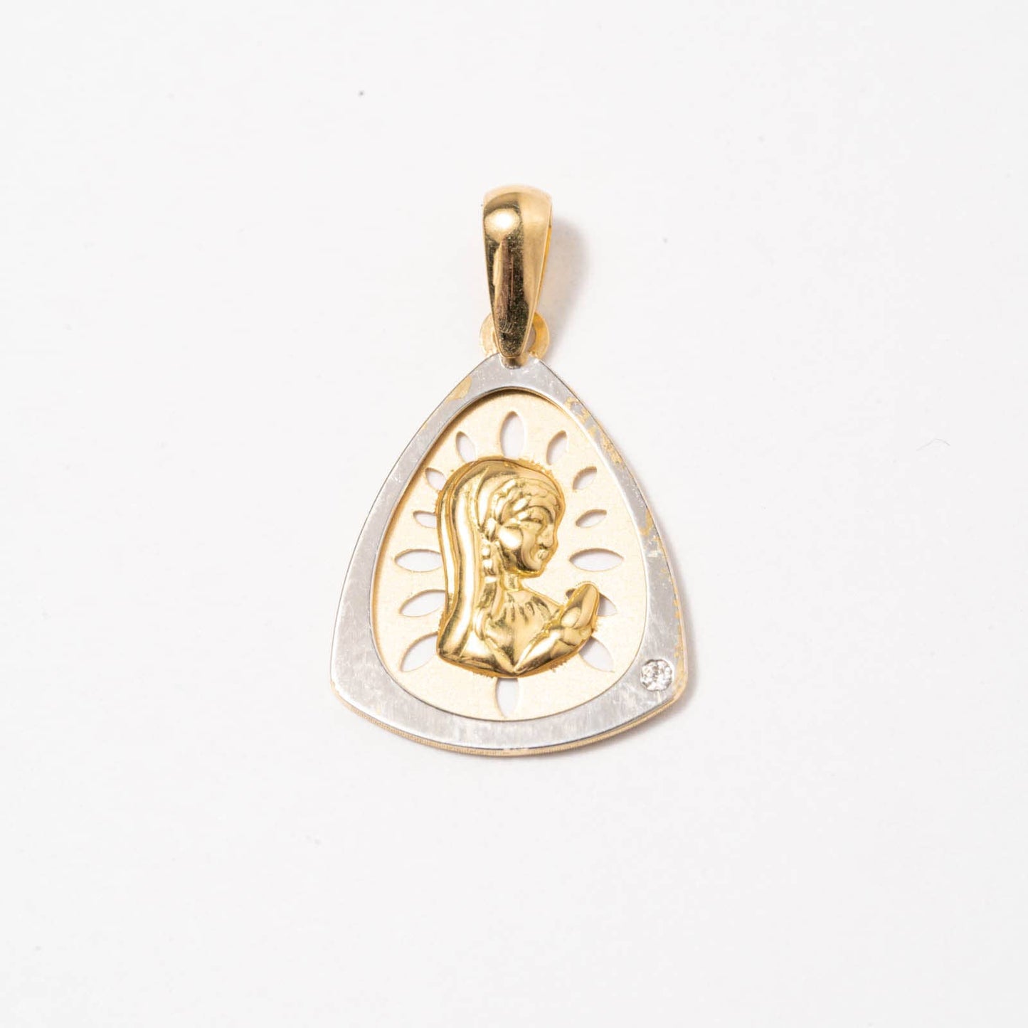 Medalla Oro bicolor Virgen niña triángulo