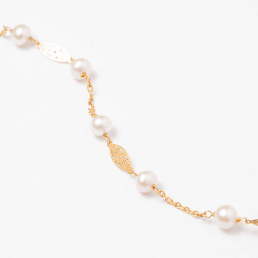 Pulsera Oro Comunión perlas oval flores