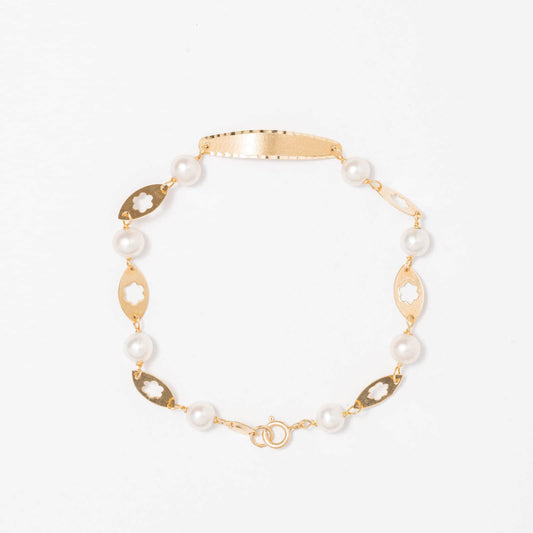 Pulsera Oro esclava perlas y flores