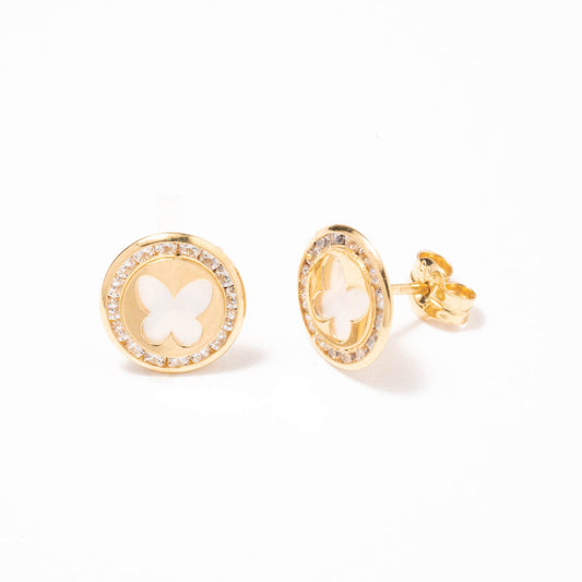 Pendientes Oro nácar mariposa cierre presión