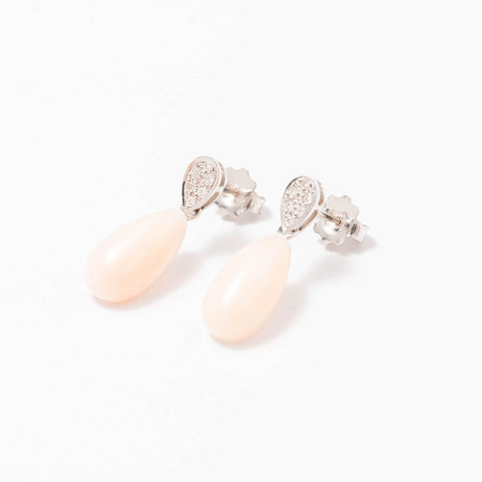 Pendientes Oro blanco diamantes coral piel de ángel