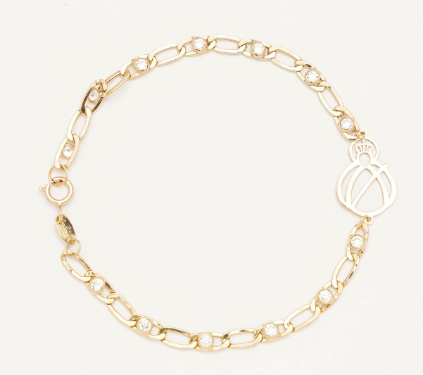 Pulsera Oro V. Cabeza silueta eslabón 1×1 zirconitasa