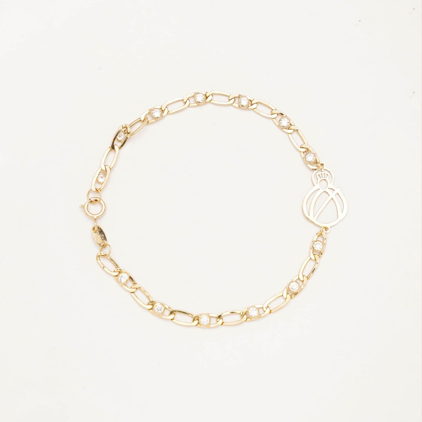 Pulsera Oro V. Cabeza silueta eslabón 1×1 zirconitas