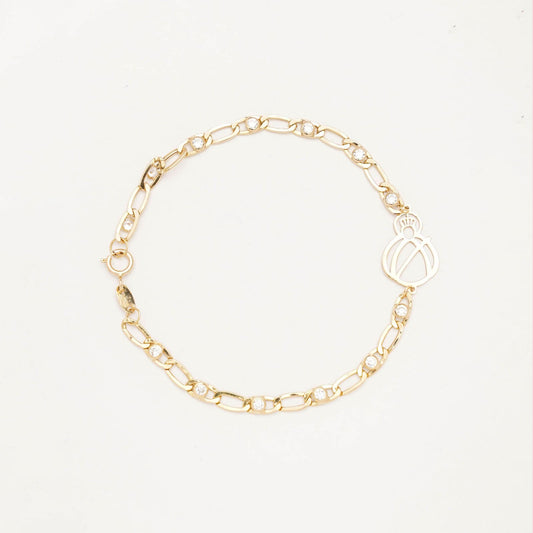 Pulsera Oro V. Cabeza silueta eslabón 1×1 zirconitas