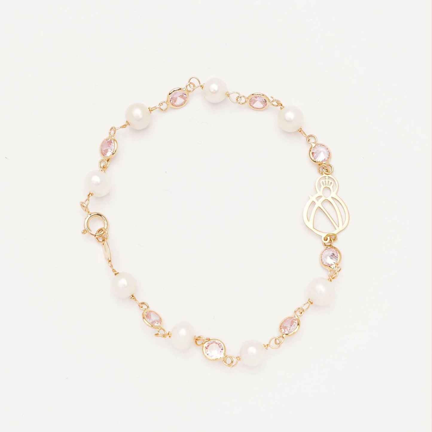 Pulsera Oro V. Cabeza silueta zirconitas perlas