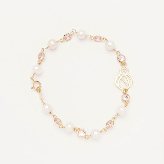 Pulsera Oro V. Cabeza silueta zirconitas perlas